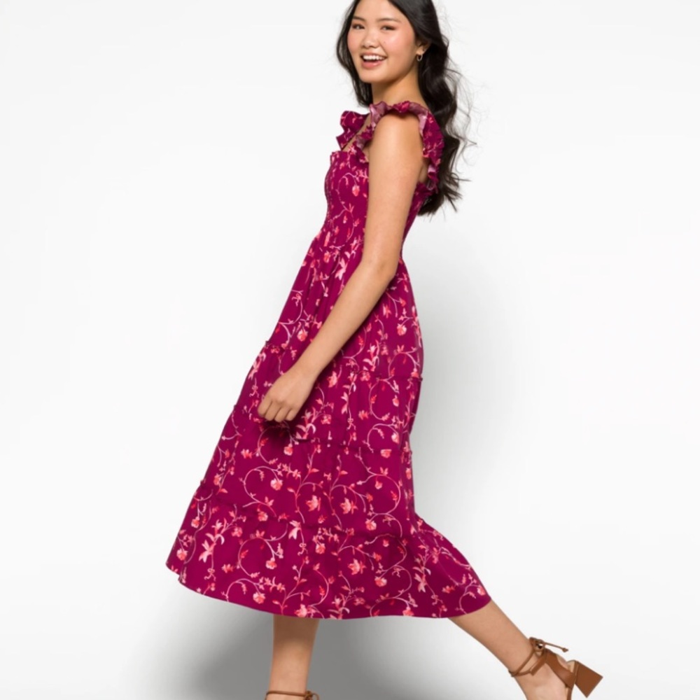 Brand New Hill House Ellie Nap Dress in Burgundy Botanical - XS